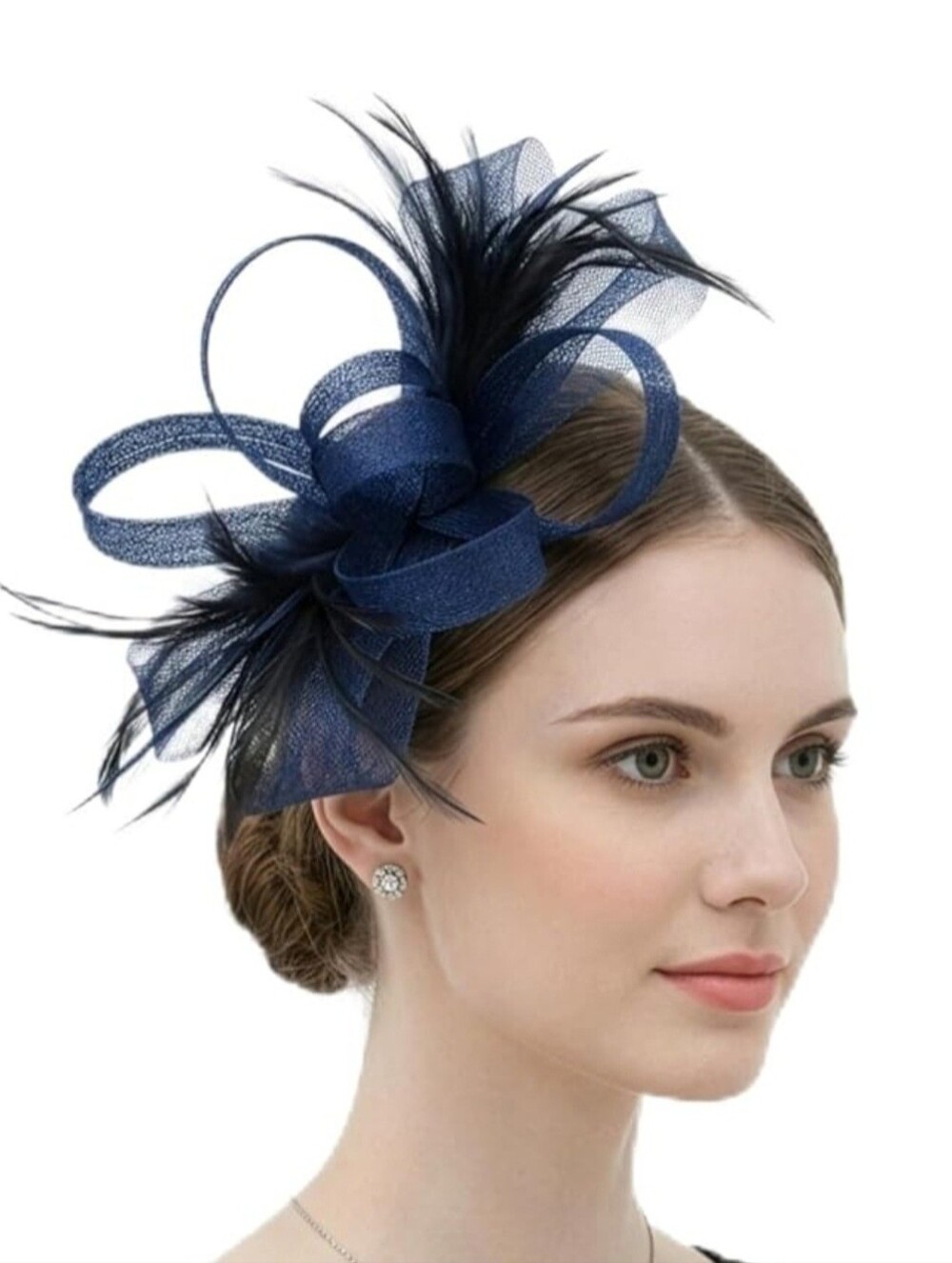 Navy Blue Feather & Mesh Fascinator Headpiece | Wedding, Derby, Tea Party